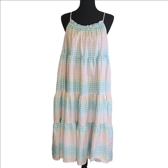 Storia Dresses & Skirts - Storia Womens Pastel Gingham Check Flowy Mid Dress Size Medium Lightweight Lined